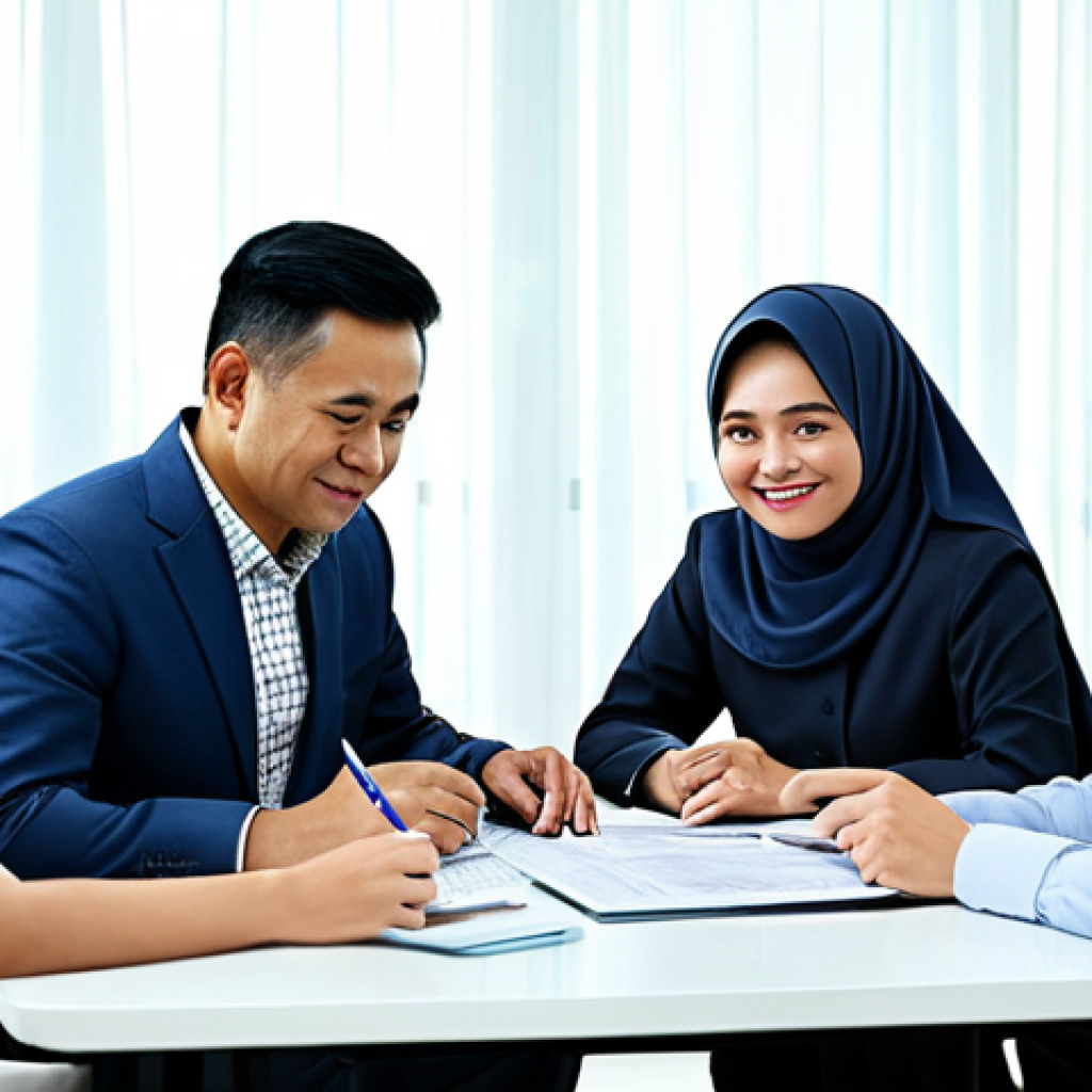 **
"A Malaysian family in modest attire, gathered around a table discussing financial planning, fully clothed, appropriate content, safe for work, professional, modern interior, well-lit, perfect anatomy, natural proportions, educational setting, financial literacy, family-friendly."
**