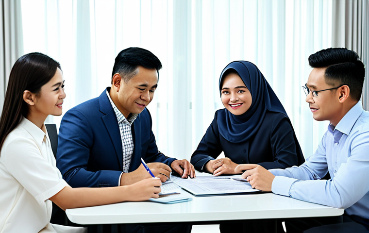 **
"A Malaysian family in modest attire, gathered around a table discussing financial planning, fully clothed, appropriate content, safe for work, professional, modern interior, well-lit, perfect anatomy, natural proportions, educational setting, financial literacy, family-friendly."
**