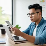 대출 심사 통과를 위한 전략 - **Prompt:** A diverse Malaysian young adult, dressed in neat smart-casual attire, sitting at a moder...